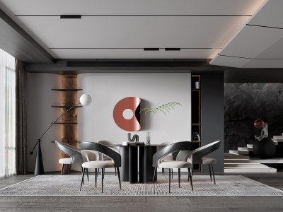 现代别墅餐厅3D模型下载